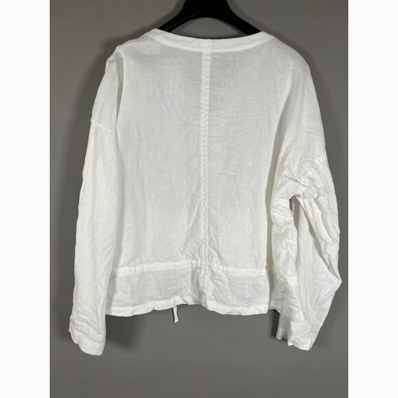 Eileen‎ Fisher Jacket M Organic Linen Full Zip Roll Tab Sleeves Cinch Waist - Picture 6 of 9